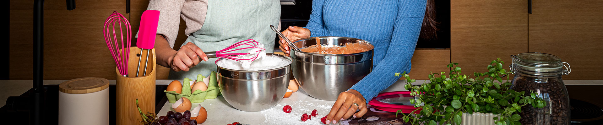Bake with the pink cooking helpers from the Pink Charity series.