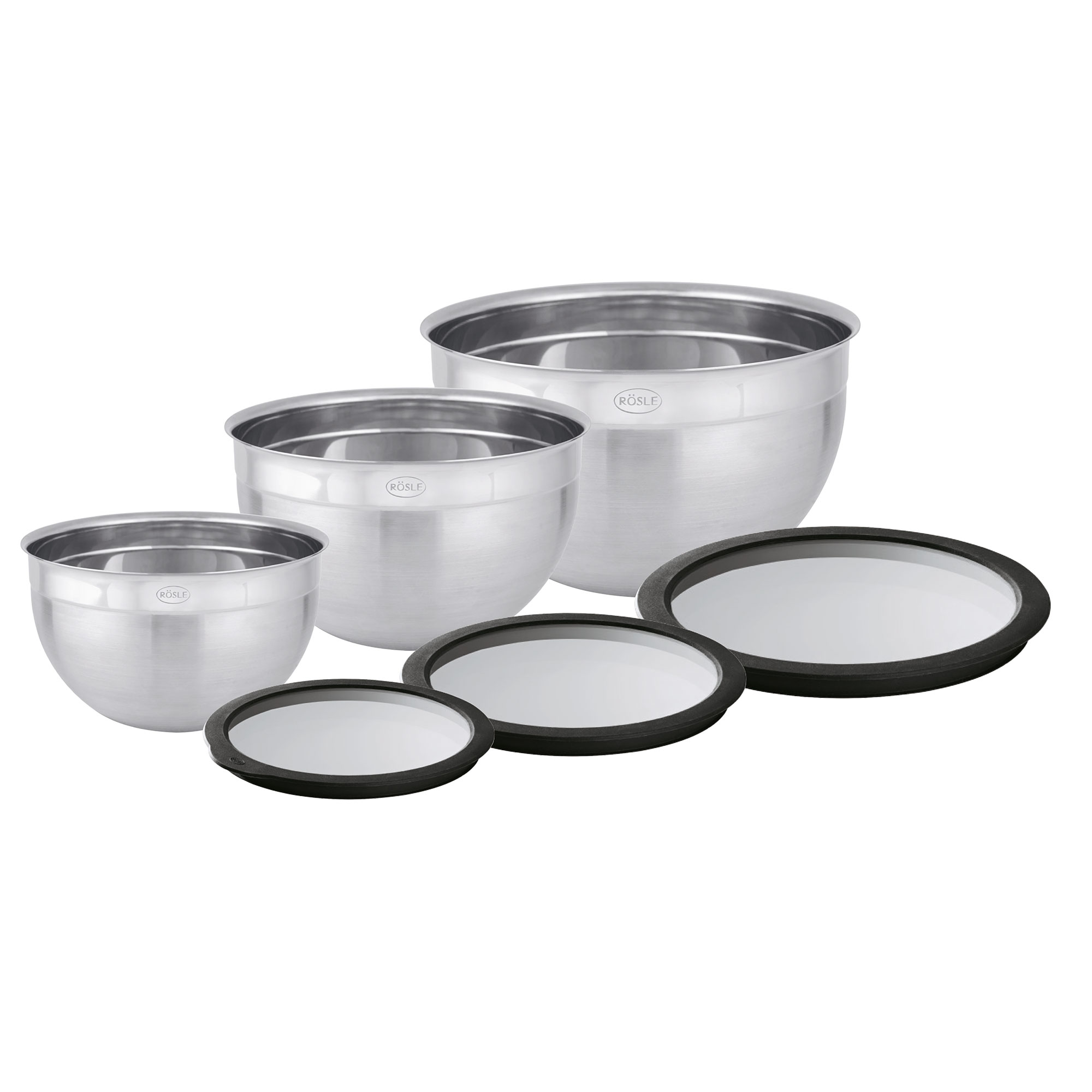 Schüssel-Set 3-tlg. mit Frischhaltedeckeln aus Glas (Ø 16, 20 und 24 cm)