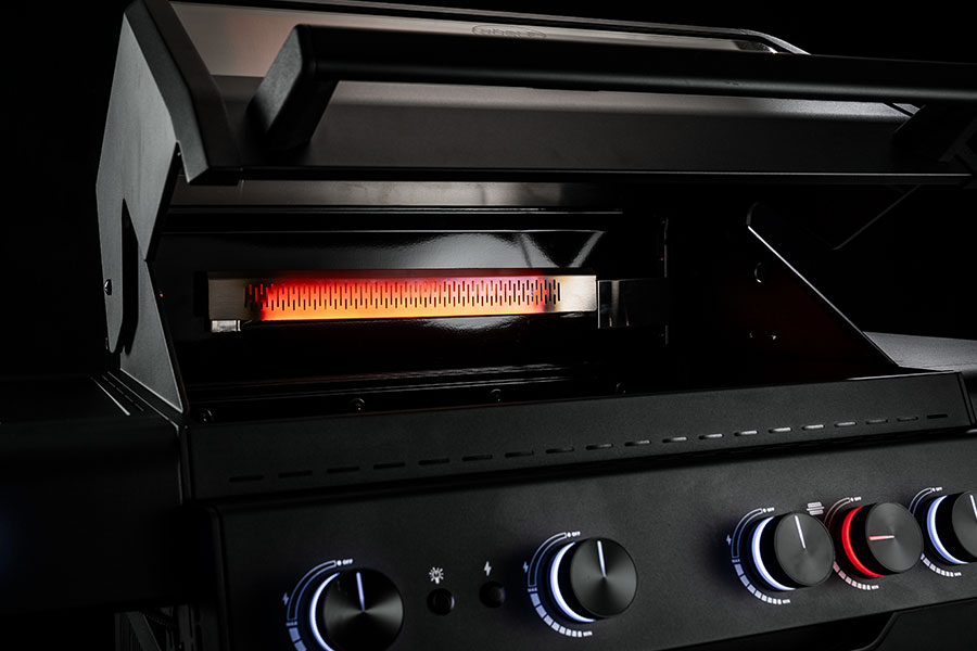 Backburner View of glowing backburner in the Grill Allflame